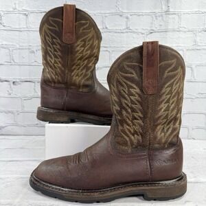 Ariat Groundbreaker Men Wide Square Toe Work Boot Size 7D Western Brown 10020059